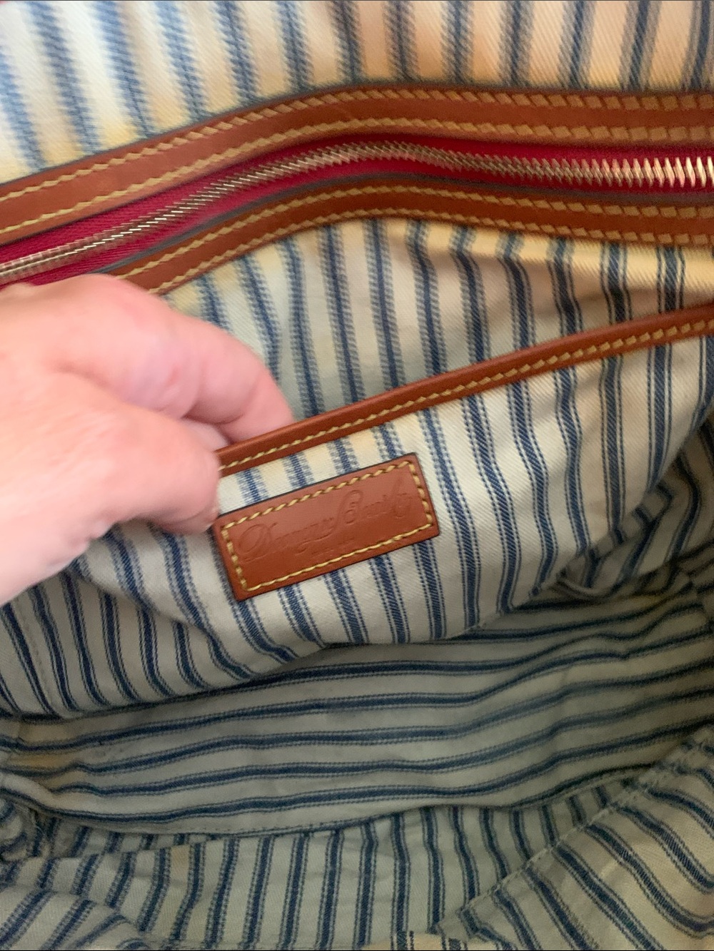 Dooney & Bourke Yellow Tote with Brown Leather Trim and Straps - Picture 6 of 7